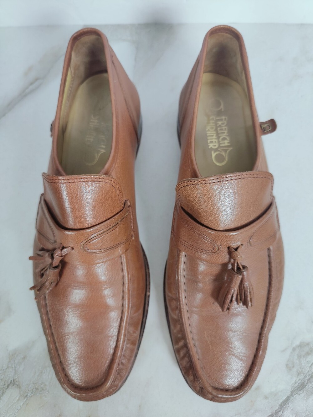 VTG French Shriner Men's Brown Leather Tassel Loafers Moc Toe, Sz 11